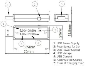 USB In-Line Voltmeter, Ammeter, Charging Capacity Meter, Battery Meter