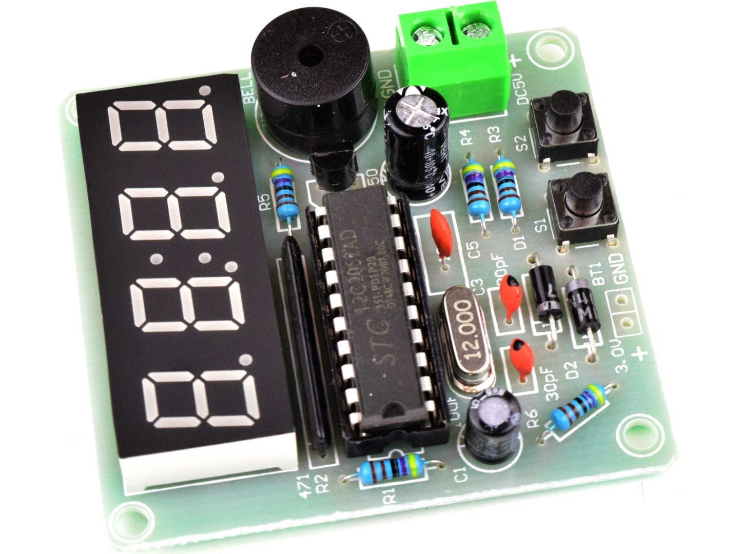Digital LED Clock Module 4-Digit, Dual Alarm, Counter, Countdown 10