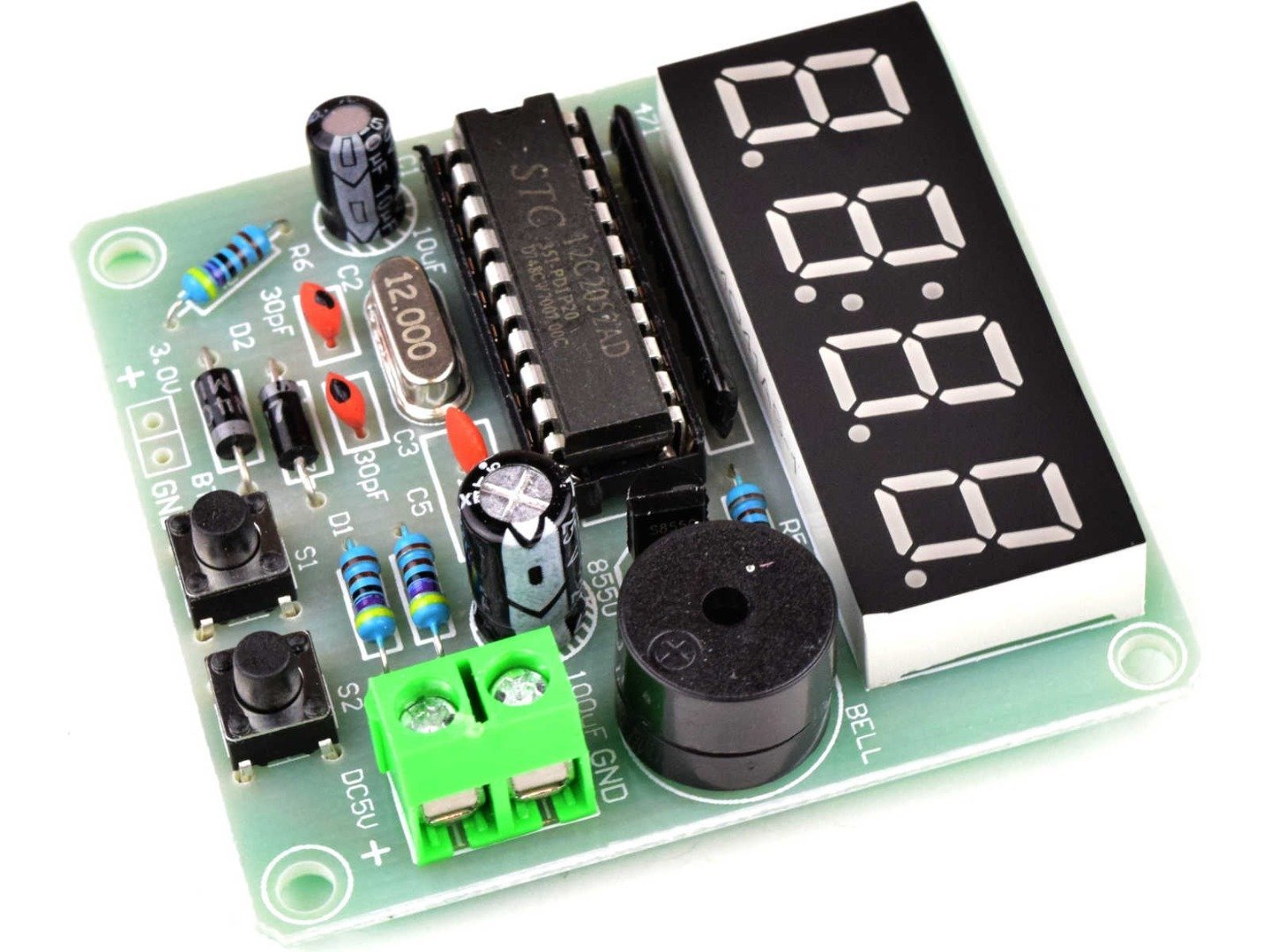 Digital LED Clock Module 4-Digit, Dual Alarm, Counter, Countdown 12