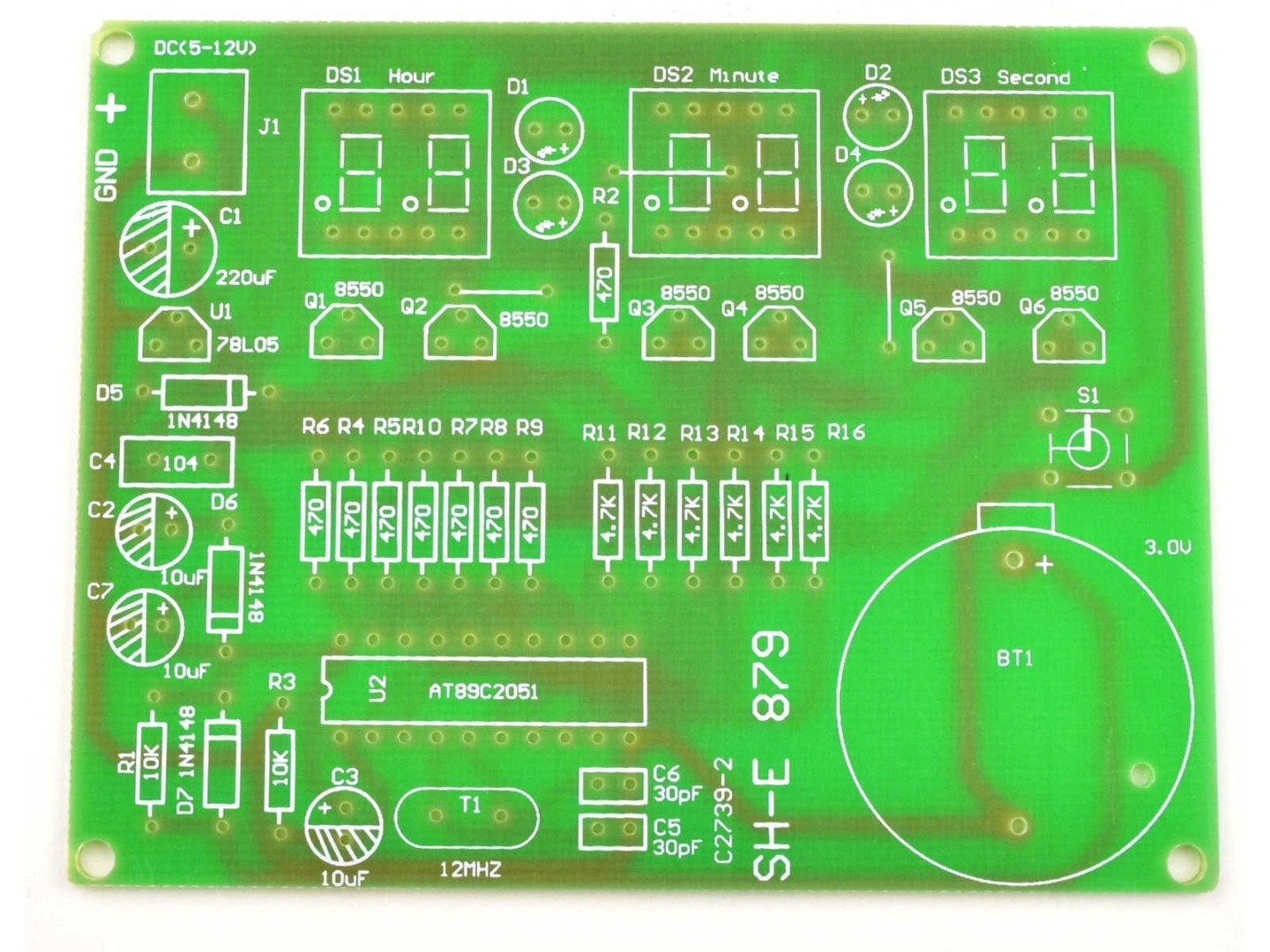 Digital LED Clock 6-Digit, DIY kit based on AT89C2051 7