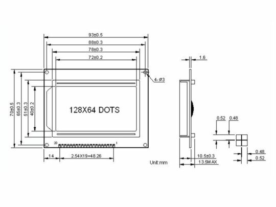 LCD12864 128×64 Graphic Display SPI, green-yellow, ST7920 11