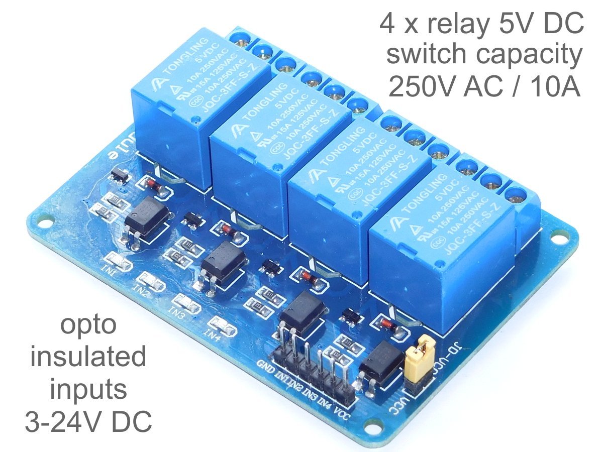 4 Relay Module 10A / 250V Opto-Isolated Inputs 3-24V for Arduino etc. 6