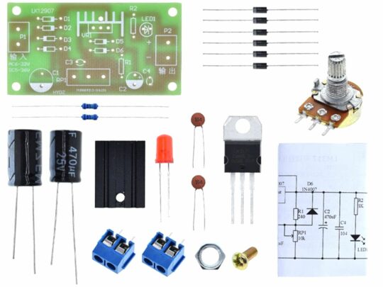 Voltage Regulator DIY Soldering Kit LM317 adjustable 1.25V to 12V – 1.5A – AC-DC input 5