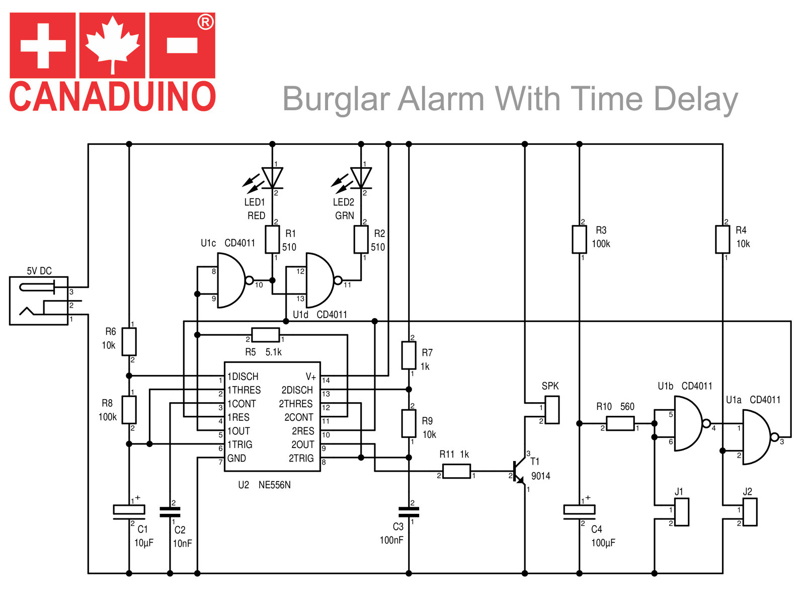 26855 time delay burgler alarm DIY kit dual NE555 3